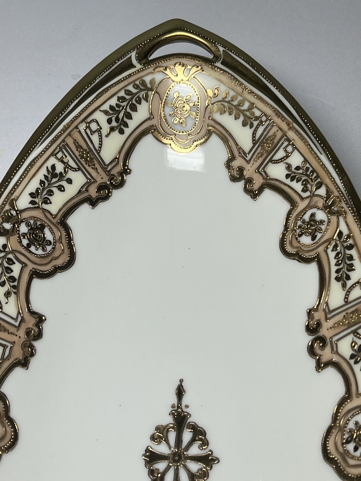 【金の格子に薔薇が宿る】オールドノリタケ 金盛 薔薇文 セロリー皿 金彩 - 画像 (3)