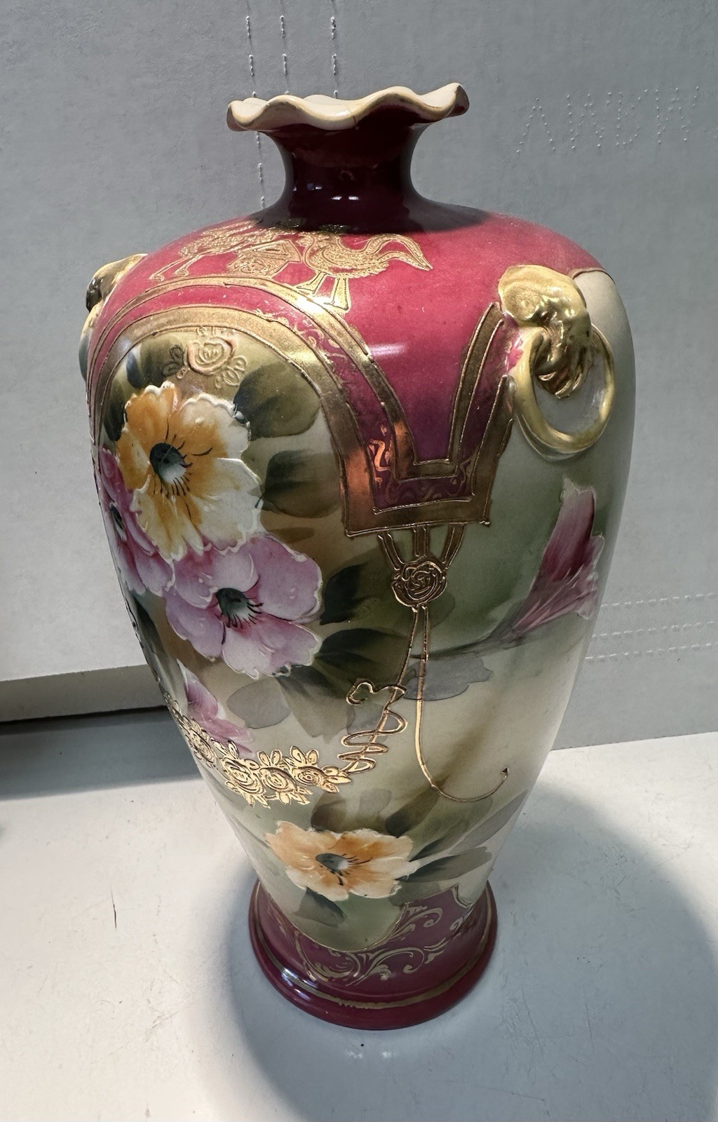 【灯下にひらく金盛の薔薇】オールドノリタケ 金盛 薔薇文 両耳花瓶 金彩 - 画像 (3)