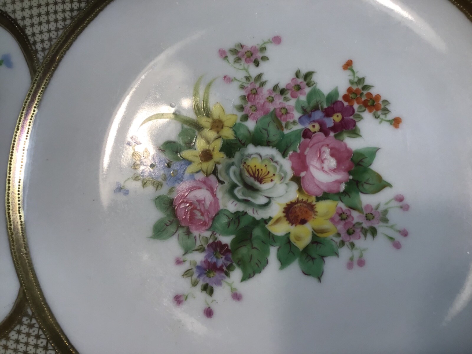 【金の網地に花束が咲く】オールドノリタケ 金盛 花束文 両手飾鉢 金彩 - 画像 (3)