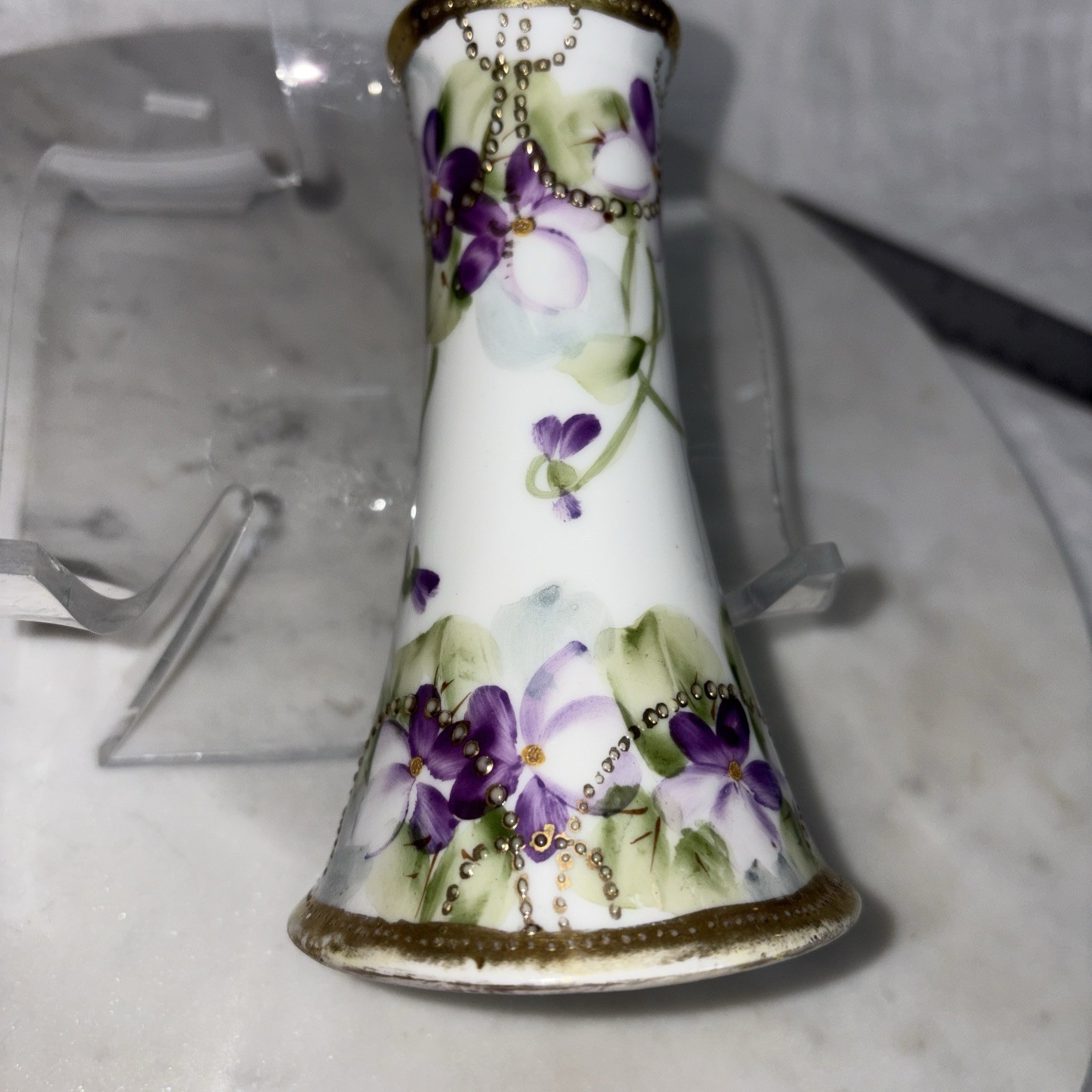 【菫と金の鎖がまとう】オールドノリタケ 手描き 菫文 ハットピンホルダー 金彩 - 画像 (2)