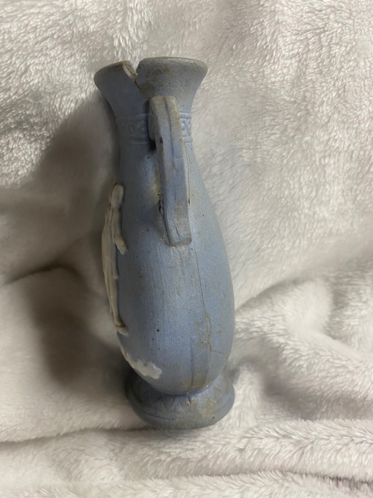 【双耳に宿る西洋の面影】ウェッジウッド風 人物文 双耳花瓶 浮彫 - 画像 (2)