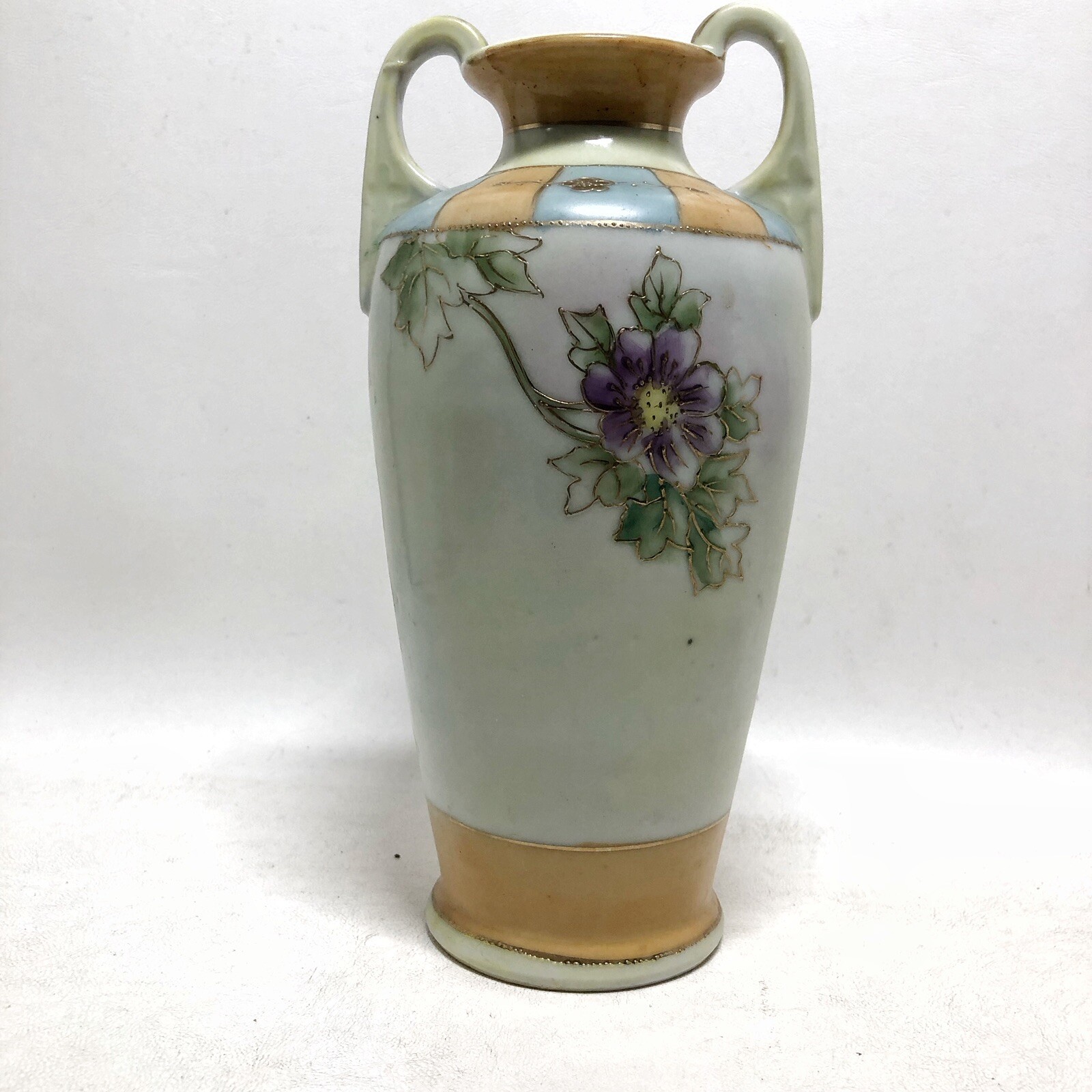 【紫の花が陰影に咲く】オールドノリタケ 金彩 草花文 花瓶 - 画像 (2)