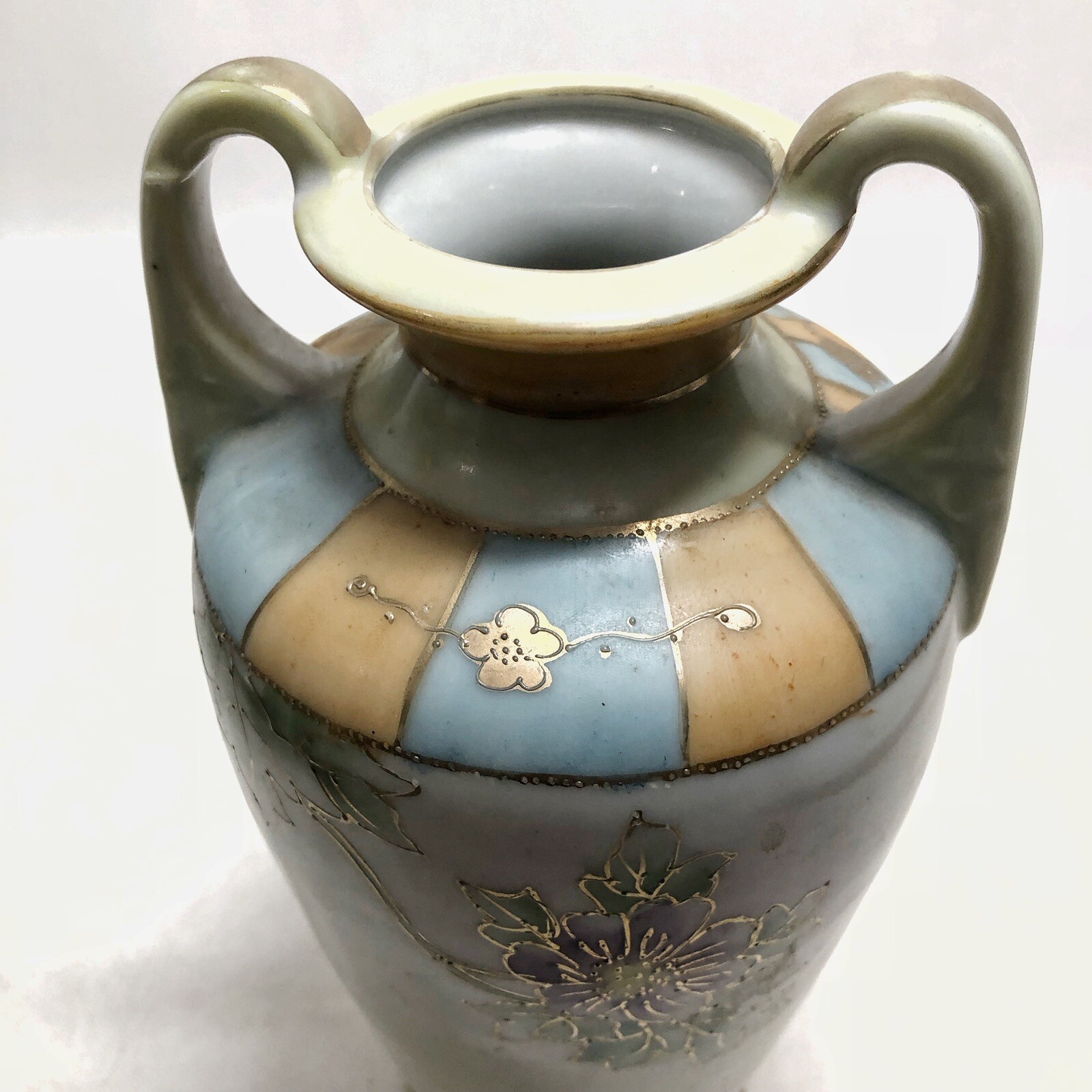 【紫の花が陰影に咲く】オールドノリタケ 金彩 草花文 花瓶 - 画像 (3)