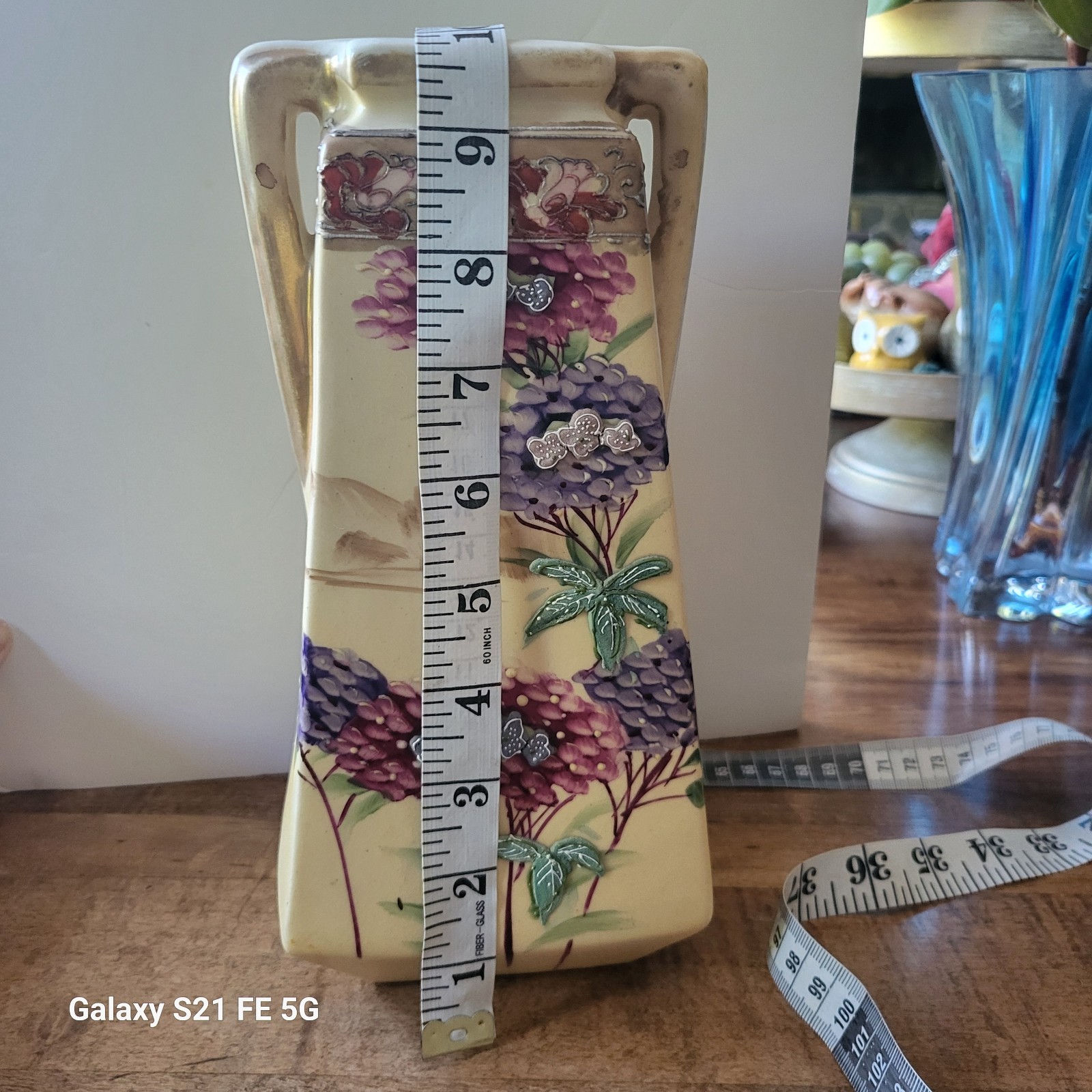 【紫陽花が雨後に香る】オールドニッポン 盛上 紫陽花文 花瓶 - 画像 (3)