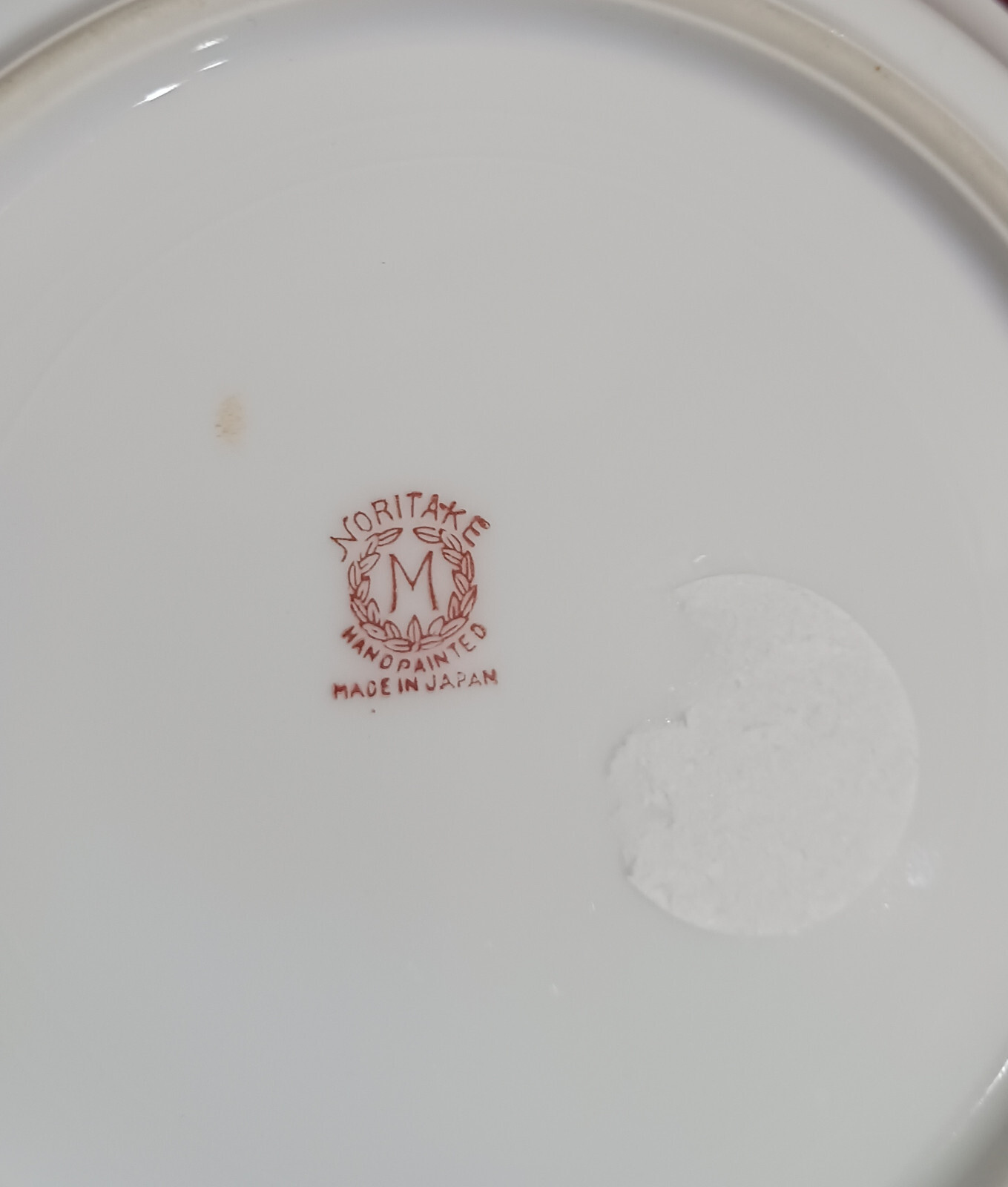 【橙の光沢に青花が映える】オールドノリタケ ラスター彩 花文 手付皿 金彩 - 画像 (3)