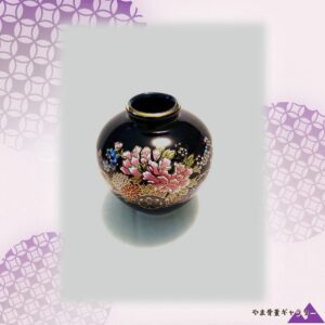 【掌におさまる花車の宴】コバルト金彩 花車文 丸花瓶