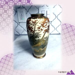 【紅葉のかげに錦鶏が憩う】薩摩焼 色絵金彩 紅葉錦鶏文 花瓶