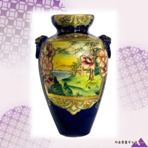 【金の縁にはめた夕景の窓】オールドノリタケ 盛上 風景文 獅子耳花瓶 金彩