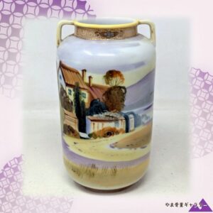 【絵が胴をひとめぐりする】オールドノリタケ ジュエル装飾 風景文 両耳花瓶 金彩