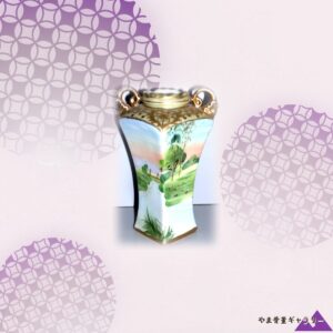【春の丘に朝の光がのびる】オールドノリタケ 金盛 風景文 四方花瓶 金彩