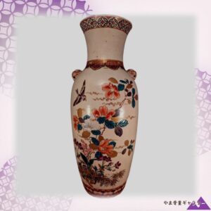 【鳥が花枝をよぎる】薩摩焼 色絵 花鳥文 大型花瓶 獅子耳 金彩