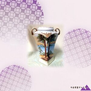 【椰子の影が水を渡る】オールドノリタケ 金盛 椰子と水辺文 四方花瓶