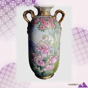 【金の輪郭でとまる芥子の花】オールドノリタケ 金彩 芥子文 薔薇文 両耳花瓶