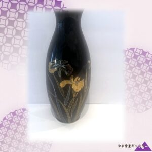 【闇に立ちのぼる金の菖蒲】コバルト金彩 菖蒲文 花瓶