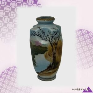 【冬枯れの木立に湖が光る】オールドニッポン 風景文 花瓶 金彩