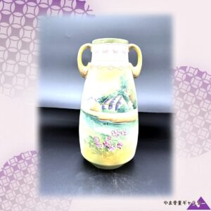 【白鳥が一羽、湖をよぎる】オールドノリタケ 盛上 桃花文 湖畔風景文 両耳花瓶