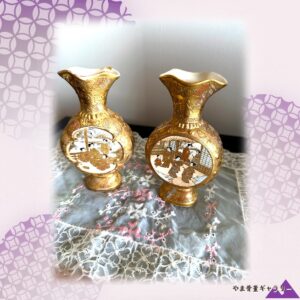 【金一色に沈む物語の窓】薩摩焼 錦光山 金彩 人物文 抱瓶 ペア
