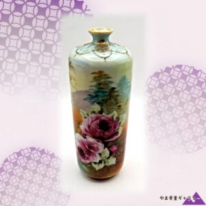 【霧の杉山を薔薇が抱く】オールドノリタケ 金盛 薔薇文 風景文 花瓶 ビーディング