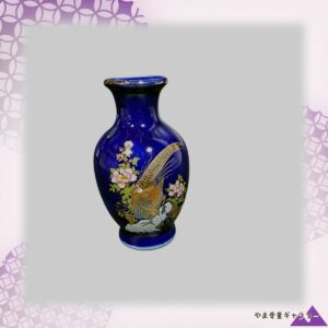 【掌におさまる藍の小景】コバルト金彩 花鳥文 一輪挿