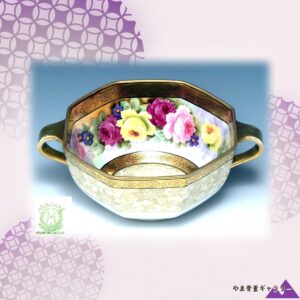 【金の帯に抱かれた薔薇の束】オールドノリタケ 金彩 薔薇文 八角ボウル