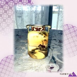 【夕日に消えていく一本道】オールドノリタケ 風景文 両耳花瓶 金彩