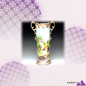 【丘の上の家に灯がともる頃】オールドノリタケ 金盛 風景文 両耳花瓶