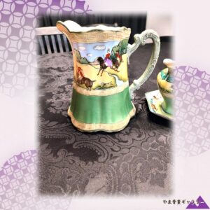 【朝霧の野をゆく狩の列】オールドノリタケ 盛上 狩猟文 ピッチャー クリーマー 2点組