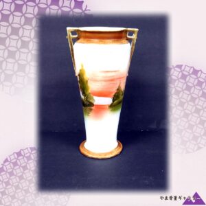【湖面が夕日をもう一つ持つ】オールドノリタケ 手描き 夕照湖畔文 両耳花瓶 金彩