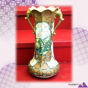 【金の格子がひらく雲の窓】オールドノリタケ アールヌーボー様式 ビーディング 風景文 大飾壷 金彩