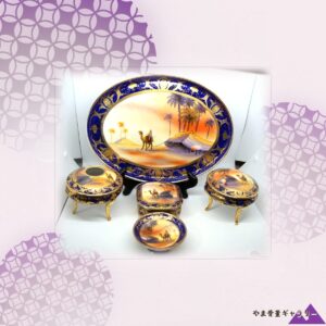 【瑠璃の縁にひろがる砂漠の夕】オールドノリタケ コバルト金彩 砂漠風景文 ドレッサーセット