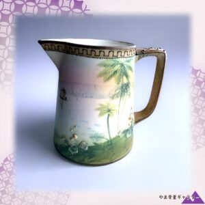 【把手に灯る青の粒】オールドノリタケ 盛上 南洋風景文 水差 ジュエル装飾