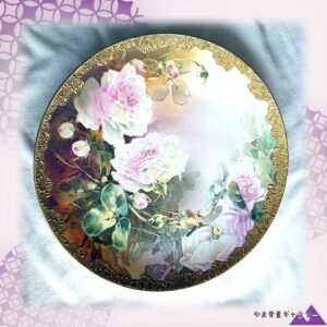 【織地に咲く淡紅の薔薇】オールドノリタケ タペストリー 薔薇文 飾皿 金彩