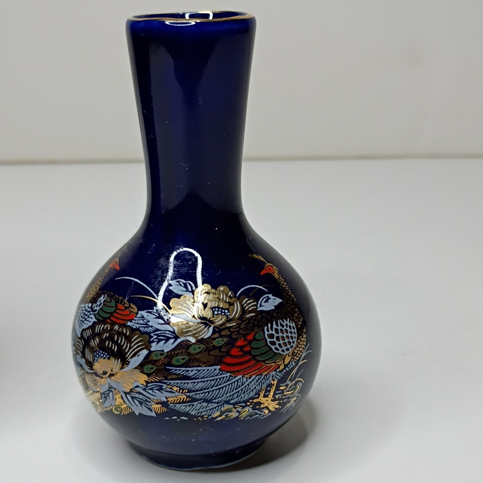 【二つ並んで初めて整う藍】コバルト金彩 花鳥文 花瓶 二点組 - 画像 (3)