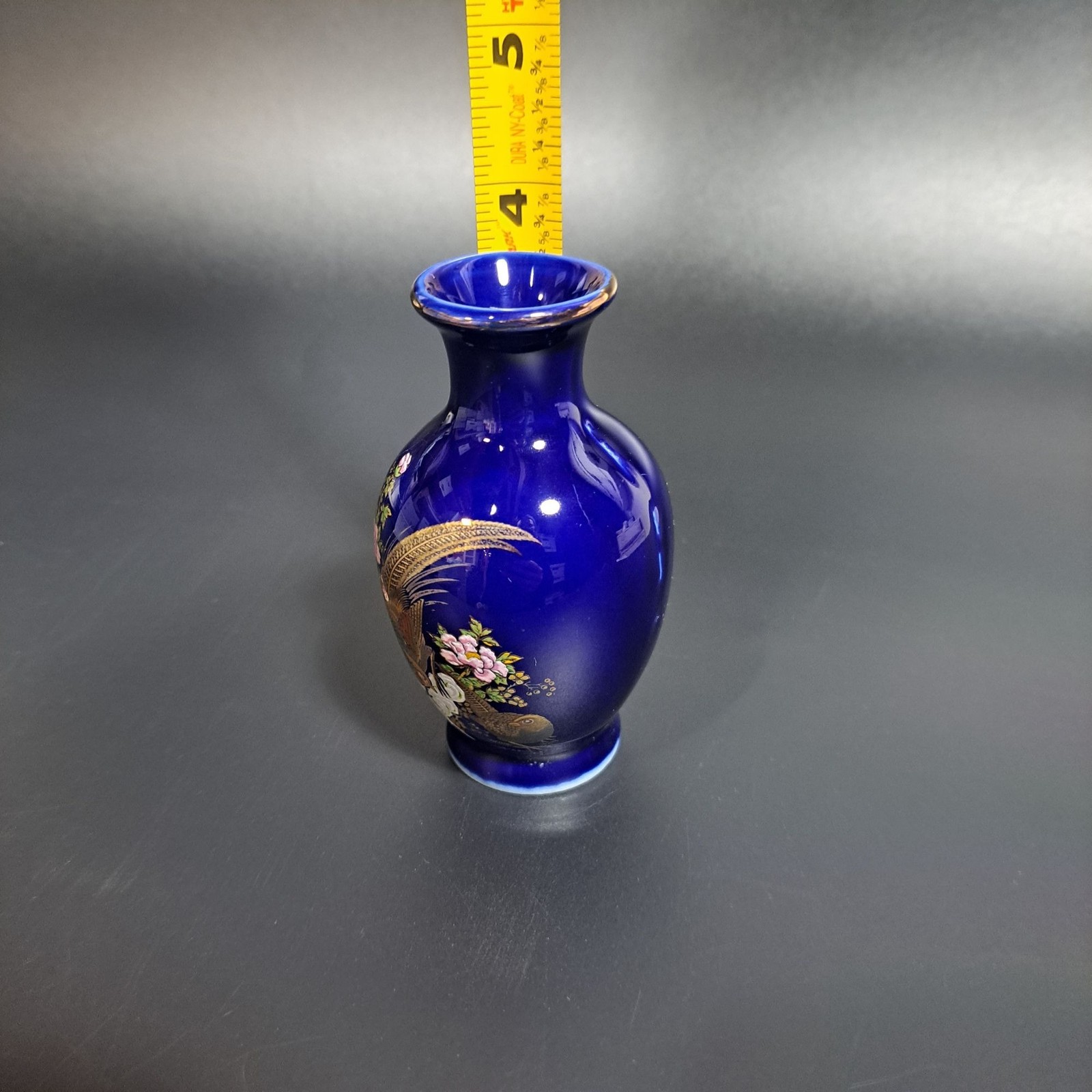 【掌におさまる藍の小景】コバルト金彩 花鳥文 一輪挿 - 画像 (2)