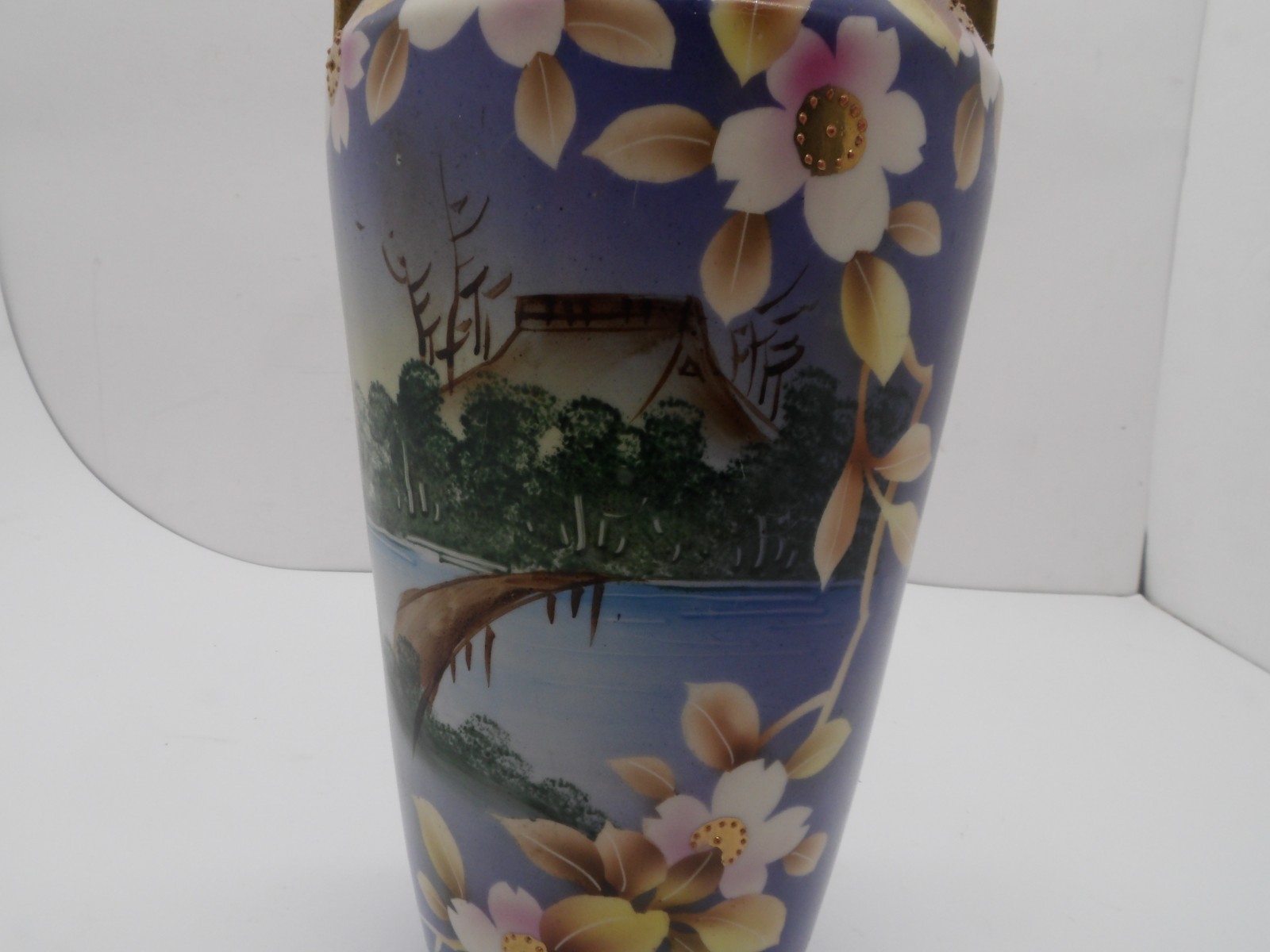 【瑠璃の空に桜がこぼれる】オールドノリタケ ビーディング 桜文 両耳花瓶 コバルト金彩 - 画像 (3)