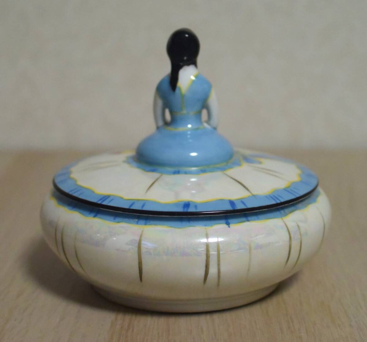 【青いドレスが蓋にすわる】オールドノリタケ デコレディ ラスター彩 蓋物 花文 - 画像 (3)