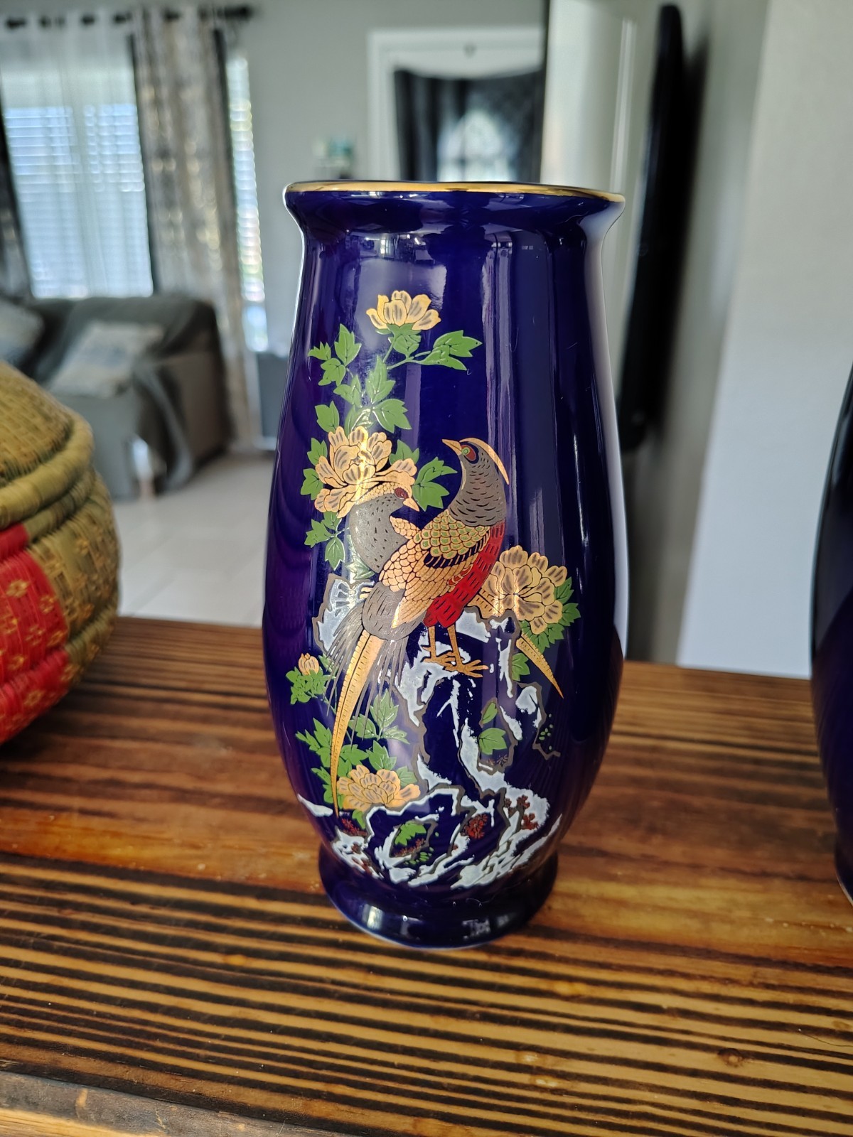 【瑠璃地を渡る金の鳥】九谷 コバルト金彩 花鳥文 花瓶 一対 - 画像 (3)