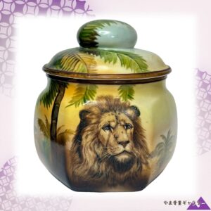 【椰子の陰から獅子が見る】オールドノリタケ 手描き 獅子文 蓋物 ヒュミドール