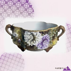 【金の粒が菊を取り巻く】オールドノリタケ ジュエル装飾 菊花文 両耳鉢 金彩