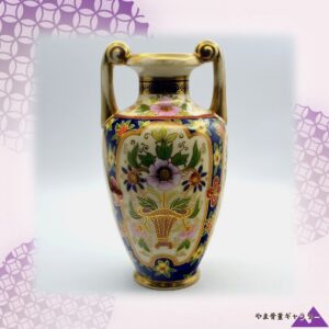 【瑠璃の窓に活ける花籠】オールドノリタケ コバルト金彩 花籠文 両耳花瓶