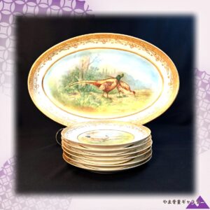 【金の額縁に雉の朝がある】オールドノリタケ 金盛 雉子文 プラター 飾皿 七点揃
