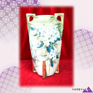 【白花が朝の光を集める】オールドノリタケ ジュエル装飾 白花文 両耳花瓶 金彩