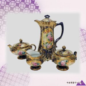 【紺と金がひらく午後の卓】オールドノリタケ 金盛 コバルト金彩 花文 チョコレートセット
