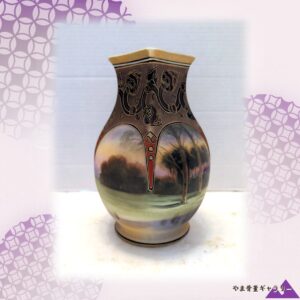 【薄暮の林が胴をめぐる】オールドノリタケ 盛上 風景文 花瓶 金彩