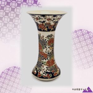 【ひらいた口に秋草が集う】薩摩焼 盛上 花鳥文 花瓶 金彩