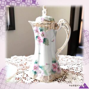 【野ばらが湯気の向こうで揺れる】オールドノリタケ 手描き 薔薇文 チョコレートセット 金彩
