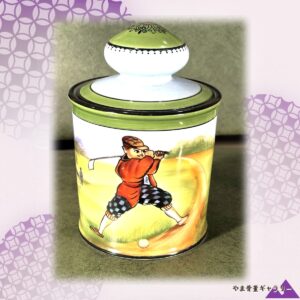 【振り抜いた球が器から飛び出す】オールドノリタケ 色絵 ゴルフ図 蓋物 煙草入