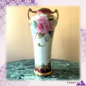 【金の小花が薔薇を囲む】オールドノリタケ 金盛 薔薇文 双耳花瓶 金彩