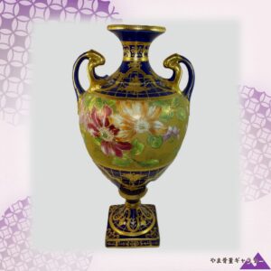 【紺と金がつくる小さな祭壇】オールドノリタケ 金盛 ビーディング 花文 台付飾壷