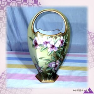 【花籠を提げて春を運ぶ】オールドノリタケ 躑躅文 籠形花瓶 金彩
